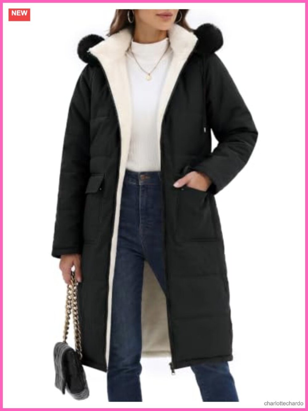 Women's Faux Fur Lined Puffer Jacket with Hood Long Winter Coat